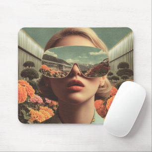 Surreal Portrait With Sunglasses Reflecting Flower Mouse Pad