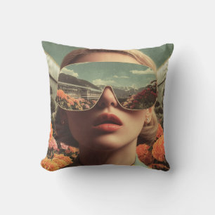 Surreal Portrait With Sunglasses Reflecting Flower Throw Pillow
