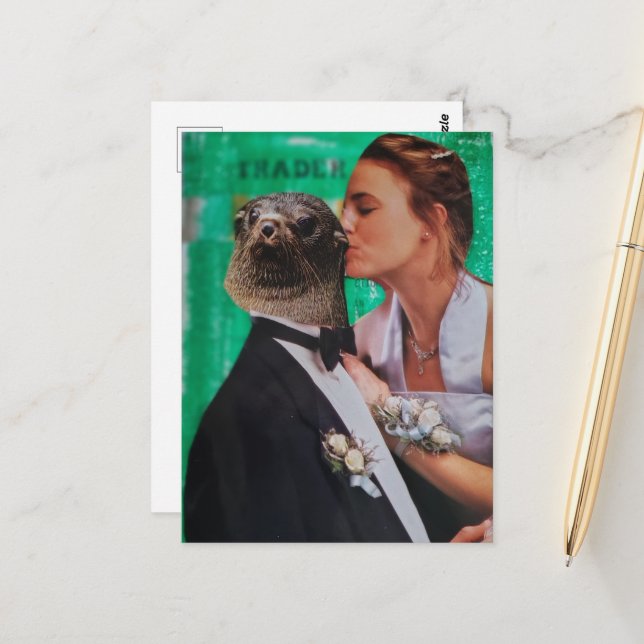 Surreal Prom Date Mixed Media Collage Postcard (Front/Back In Situ)