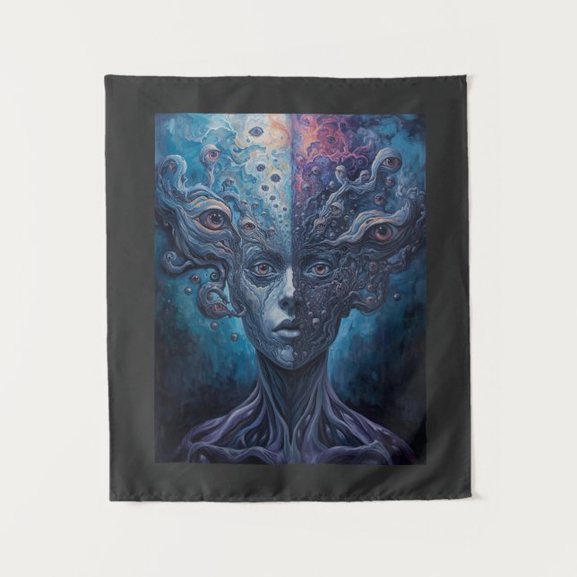 Surreal Psychedelic Multiple Eyes Split Vision Tapestry (Front)