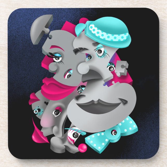 Surreal Puzzle Faces  Coaster (Front)