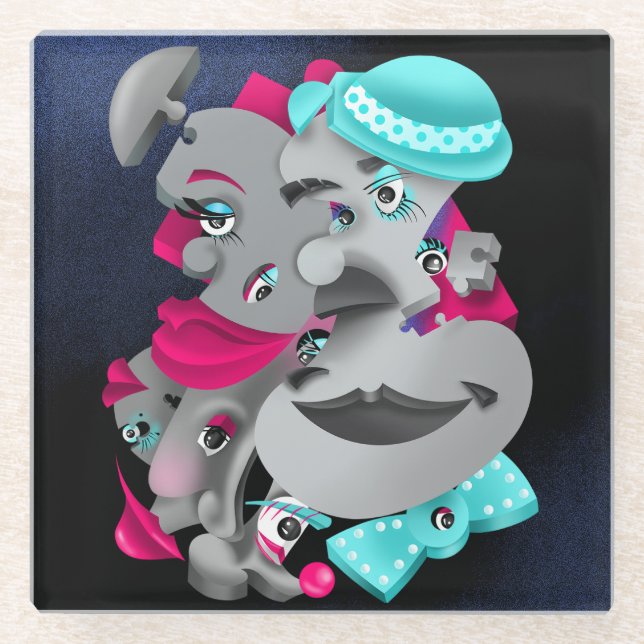 Surreal Puzzle Faces Coaster (Front)