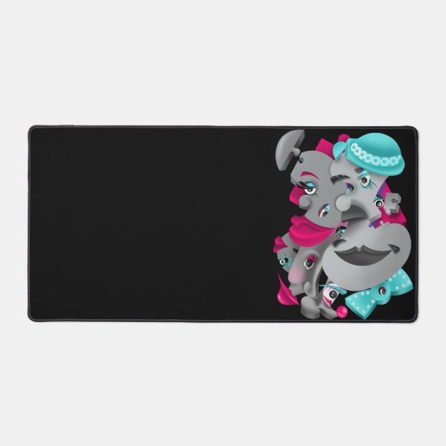 Surreal Puzzle Faces Desk Mat (Front)