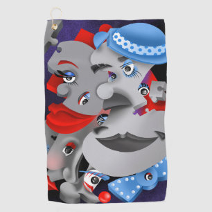 Surreal Puzzle Faces Golf Towel