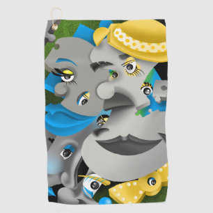 Surreal Puzzle Faces Golf Towel