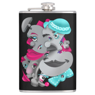 Surreal Puzzle Faces Hip Flask
