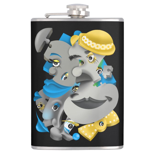 Surreal Puzzle Faces Hip Flask (Front)
