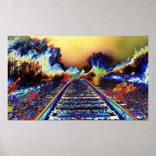 Surreal Railroad Tracks in Radioactive Mist Poster
