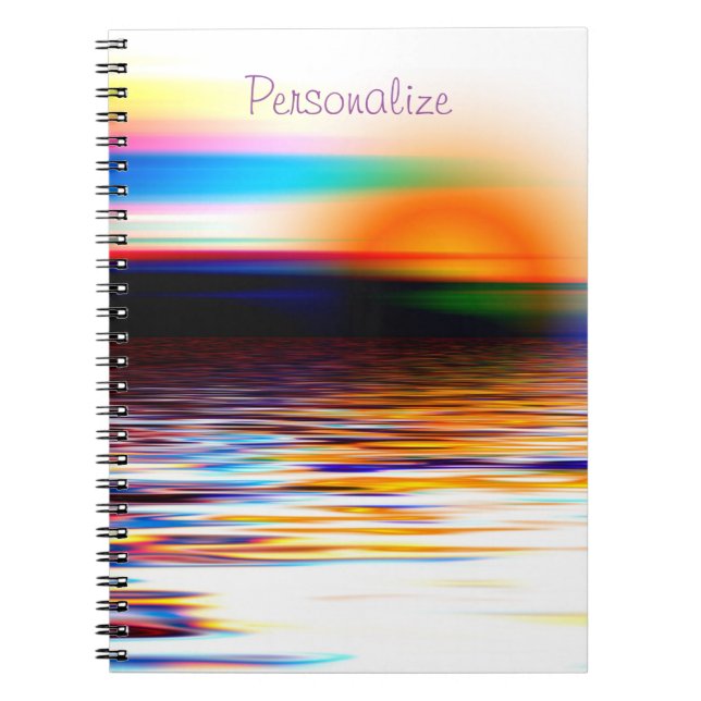 Surreal Rainbow Colour Ocean at Sunset Personalize Notebook (Front)