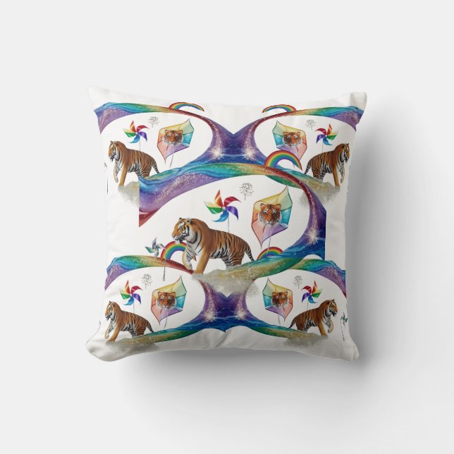 Surreal Rainbow Tiger Pinwheel Dynamic Throw  Pillow (Front)