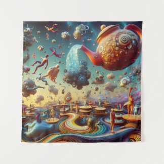 Surreal Realm of Floating Teapots and Unpredictabl Tapestry