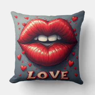 Surreal Red Lips with Love-Inspired Throw Pillow