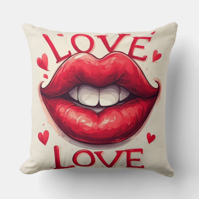Surreal Red Lips with Love-Inspired Throw Pillow (Front)