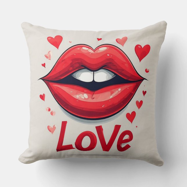 Surreal Red Lips with Love-Inspired Throw Pillow (Front)