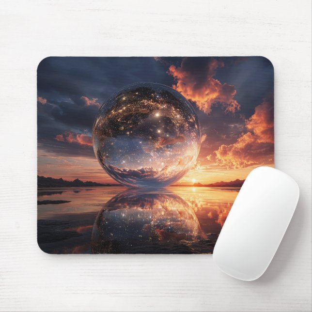 Surreal Reflective Sphere Containing Stars Mouse Pad (With Mouse)