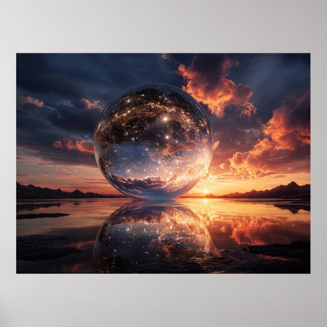 Surreal Reflective Sphere Containing Stars Poster (Front)