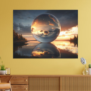 Surreal Reflective Sphere With Sunset Clouds Over  Canvas Print
