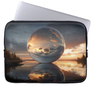 Surreal Reflective Sphere With Sunset Clouds Over Laptop Sleeve