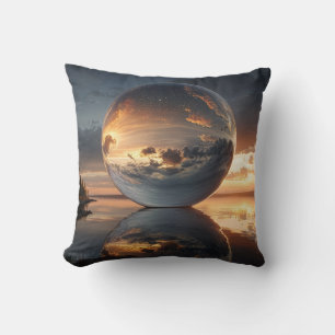 Surreal Reflective Sphere With Sunset Clouds Over  Throw Pillow