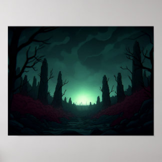 Surreal Retro Farm Landscape with Rocket Launch Ar Poster