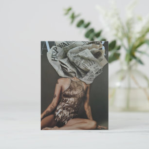 Surreal Retro Newspaper Flower Woman Collage Postcard