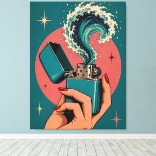 Surreal Retro Pop Art Lighter with Ocean Wave Canvas Print