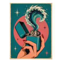 Surreal Retro Pop Art Lighter with Ocean Wave