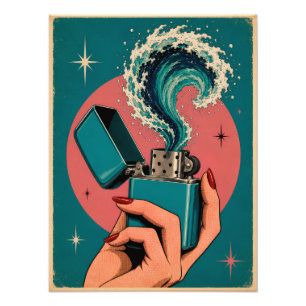 Surreal Retro Pop Art Lighter with Ocean Wave Photo Print