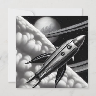 Surreal Retro Space Rocket Card