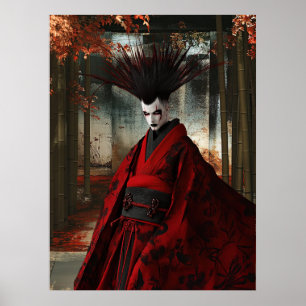 Surreal Samurai In Red   Digital Art Poster