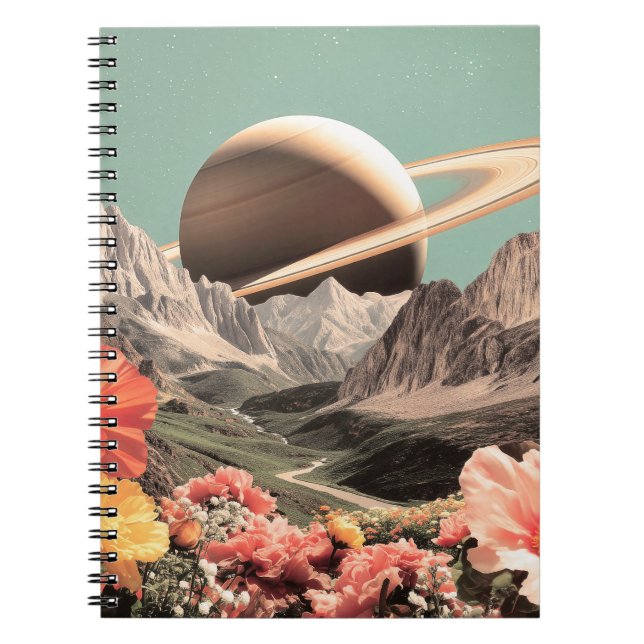 Surreal Saturn Over Mountain Valley Notebook (Front)
