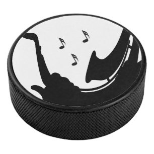 Surreal Saxophone Player Hockey Puck