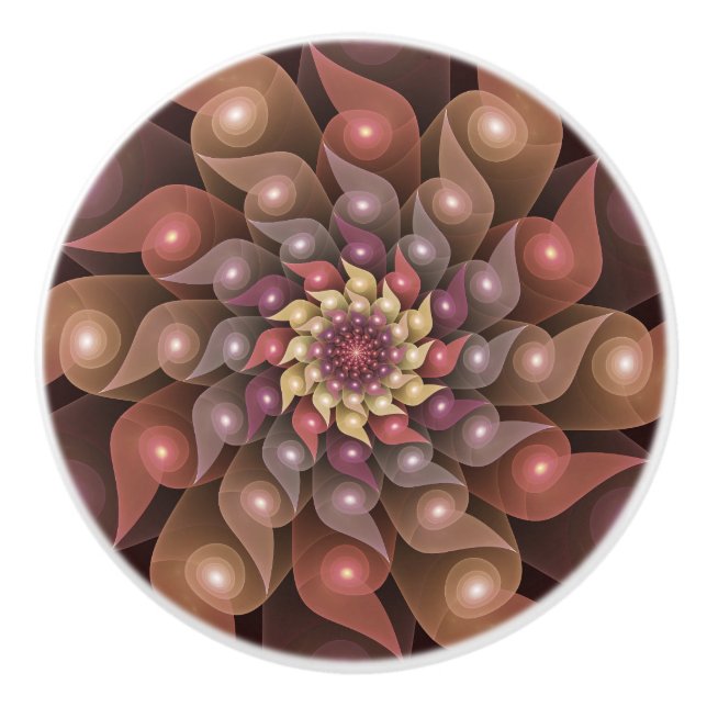 Surreal Shiny Flower Modern Abstract Fractal Art Ceramic Knob (Front)