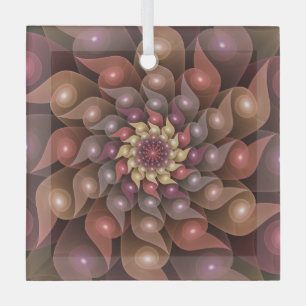 Surreal Shiny Flower Modern Abstract Fractal Art Glass Ornament