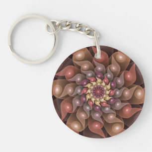 Surreal Shiny Flower Modern Abstract Fractal Art Keychain