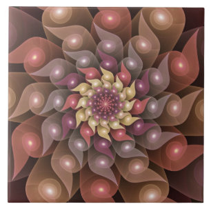 Surreal Shiny Flower Modern Abstract Fractal Art Tile