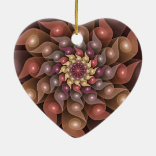 Surreal Shiny Flower Modern Abstract Fractal Heart Ceramic Ornament