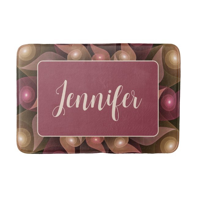 Surreal Shiny Flower Modern Abstract Fractal Name Bath Mat (Front)