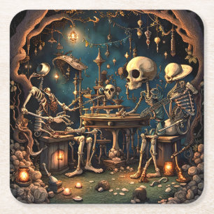 Surreal Skeletons III Square Paper Coaster