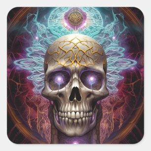 Surreal Skull Colourful Visionary Art Square Sticker