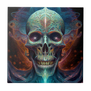 Surreal Skull Gothic Horror Art Tile