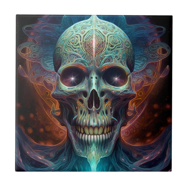 Surreal Skull Gothic Horror Art Tile (Front)