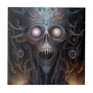 Surreal Skull Gothic Horror Art Tile