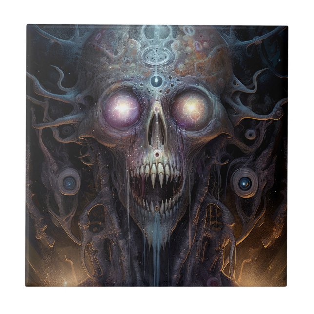 Surreal Skull Gothic Horror Art Tile (Front)