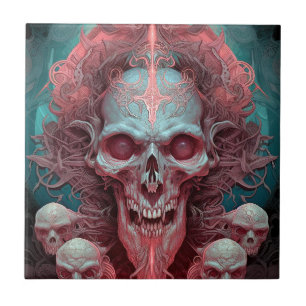 Surreal Skull Gothic Horror Art Tile