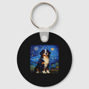 Surreal Starry Night Bernese Mountain Dog Keychain