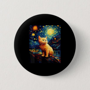 Surreal Starry Night Munchkin Cat 2 Inch Round Button