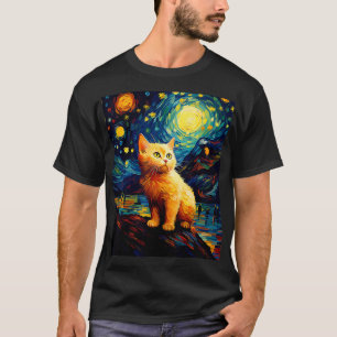 Surreal Starry Night Munchkin Cat  T-Shirt