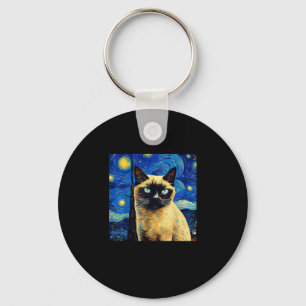 Surreal Starry Night Siamese Cat_1 Keychain