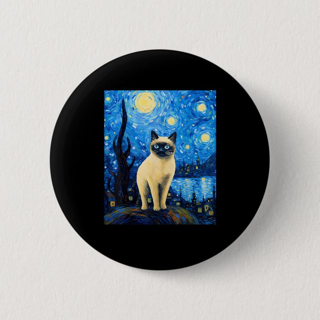 Surreal Starry Night Siamese Cat 2 Inch Round Button (Front)